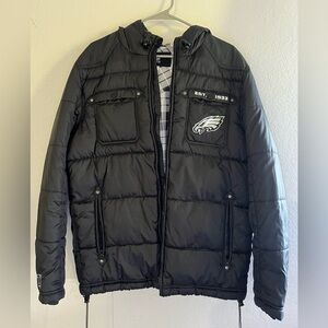 Eagles NFL Pro Line Philadelphia Puffer Black Jacket Small with Hood